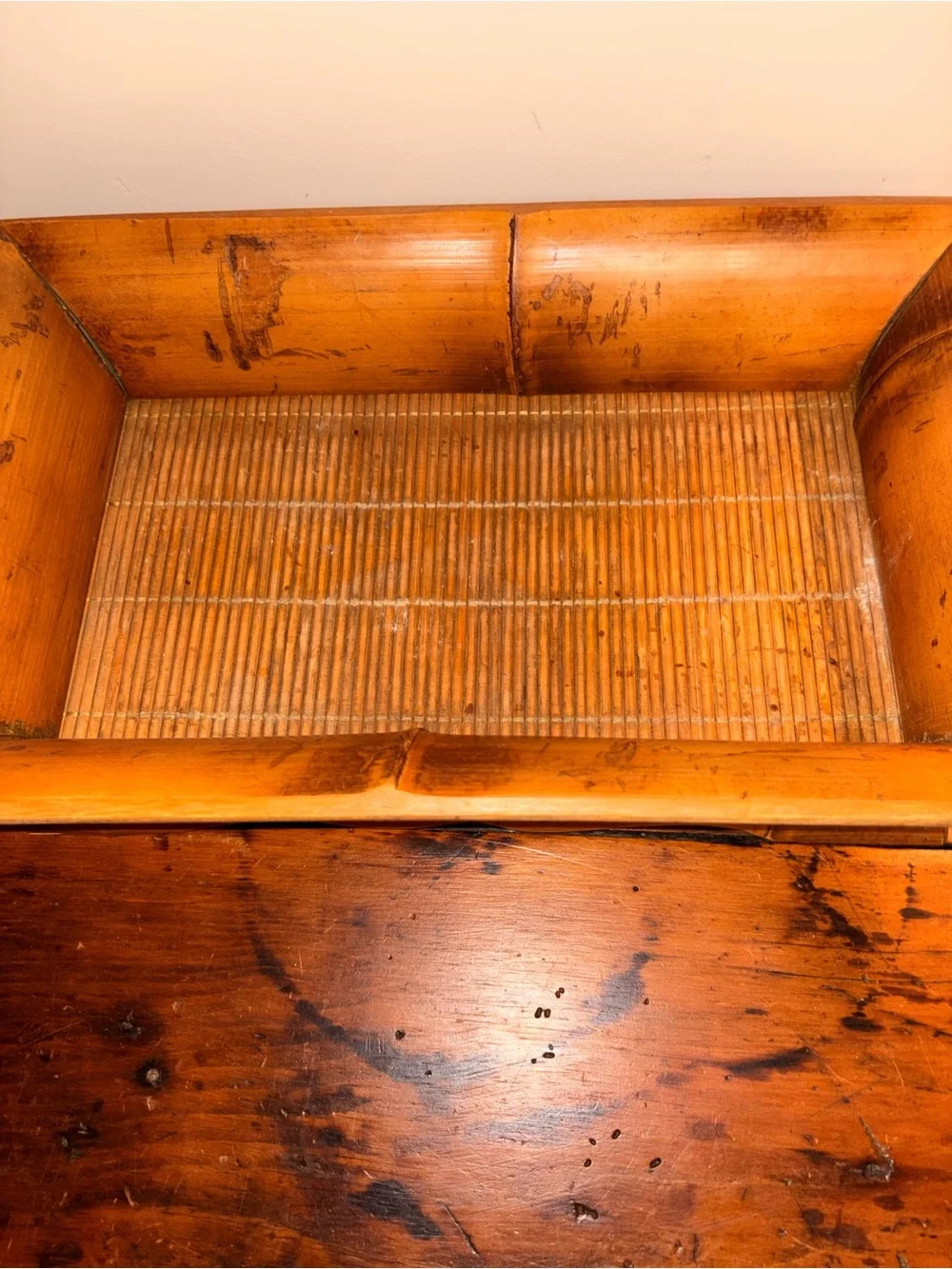 Wood Toned Decorative Bamboo Serving Tray - Natural Brown Centerpiece Display